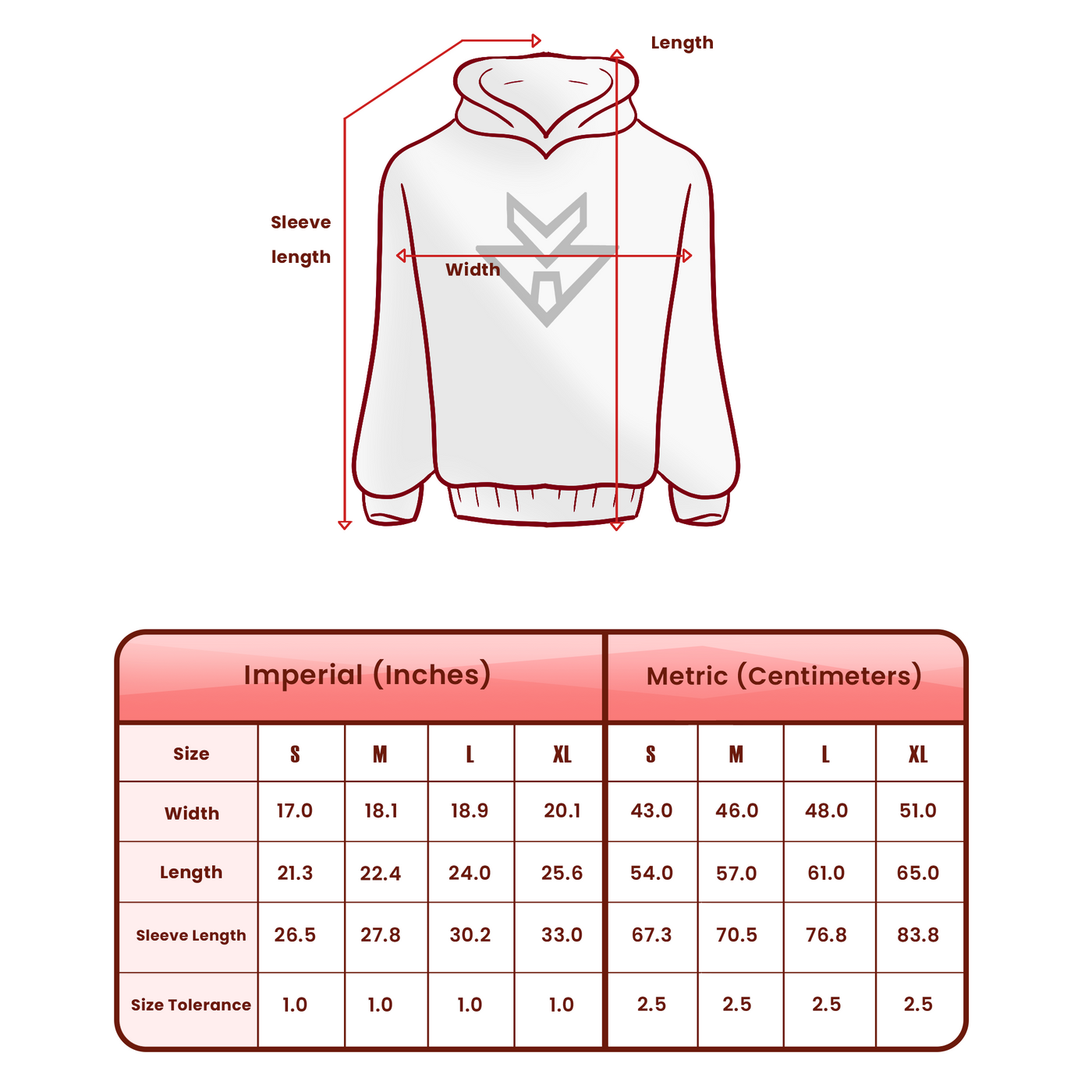 Youth size chart for AllSeer Hoodie